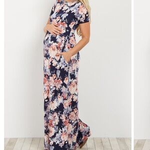 Navy floral print maternity maxi dress